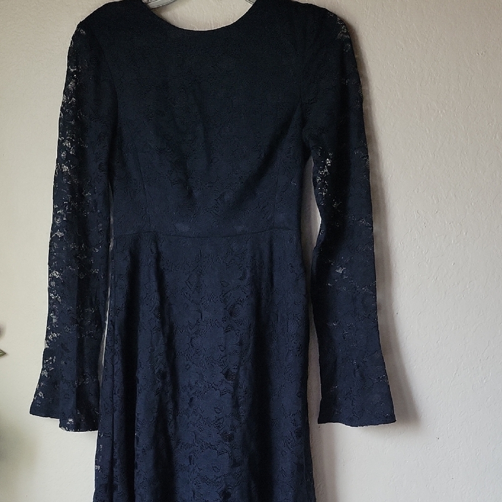 Betsey Johnson Navy Lace Long Sleeve Midi Dress Size 2 - Picture 2 of 12